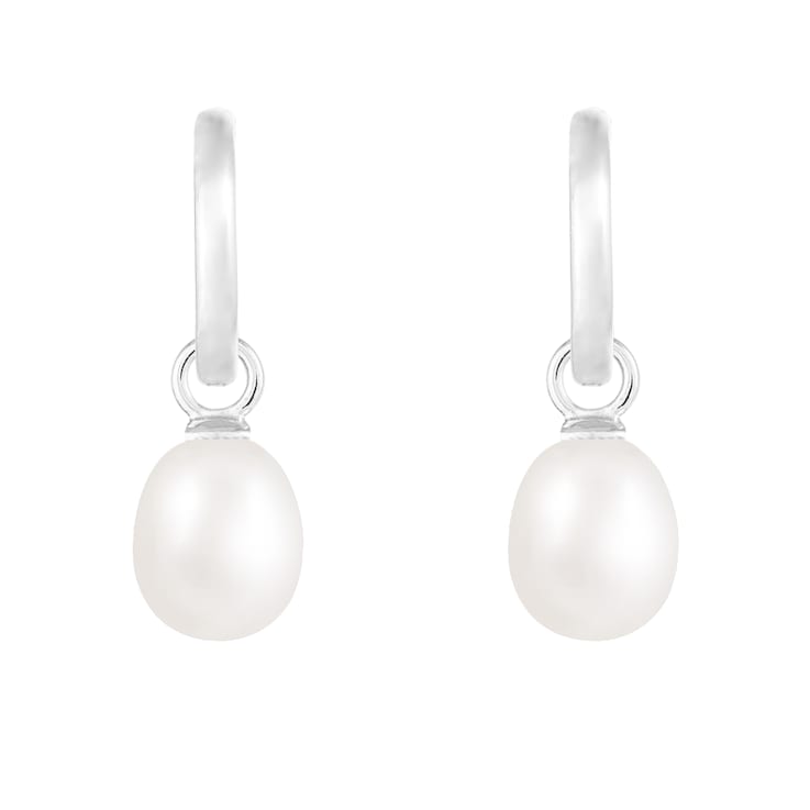 7.5-8mm White Cultured Freshwater Pearl Rhodium Over Sterling Silver Earrings