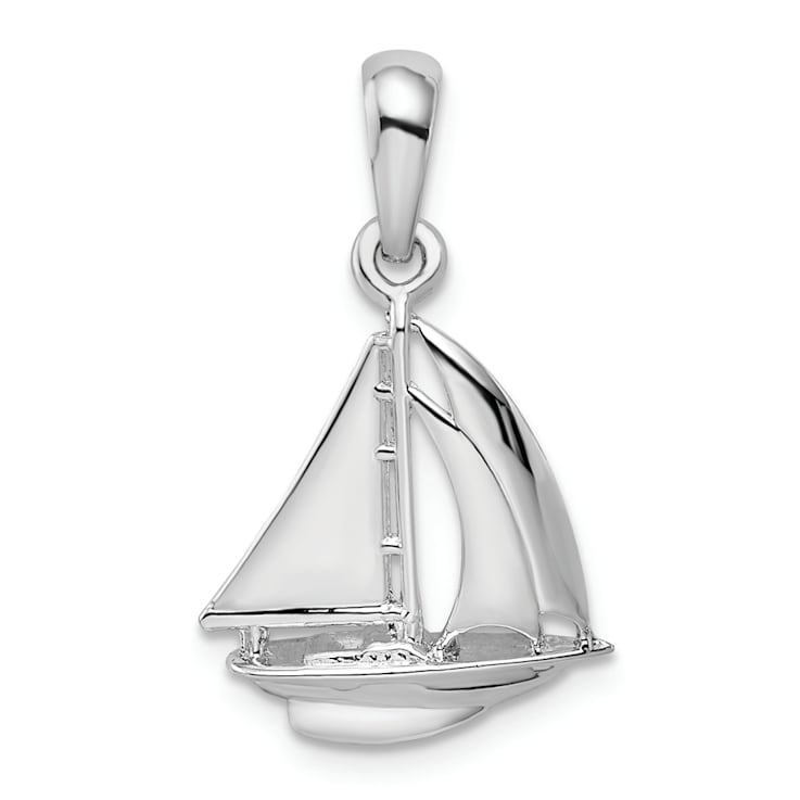 Rhodium Over Sterling Silver Polished 3D Sailboat Pendant