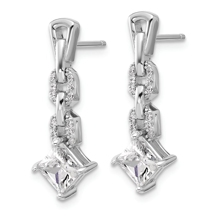 Rhodium Over Sterling Silver Polished Fancy Cubic Zirconia Link Post
Dangle Earrings