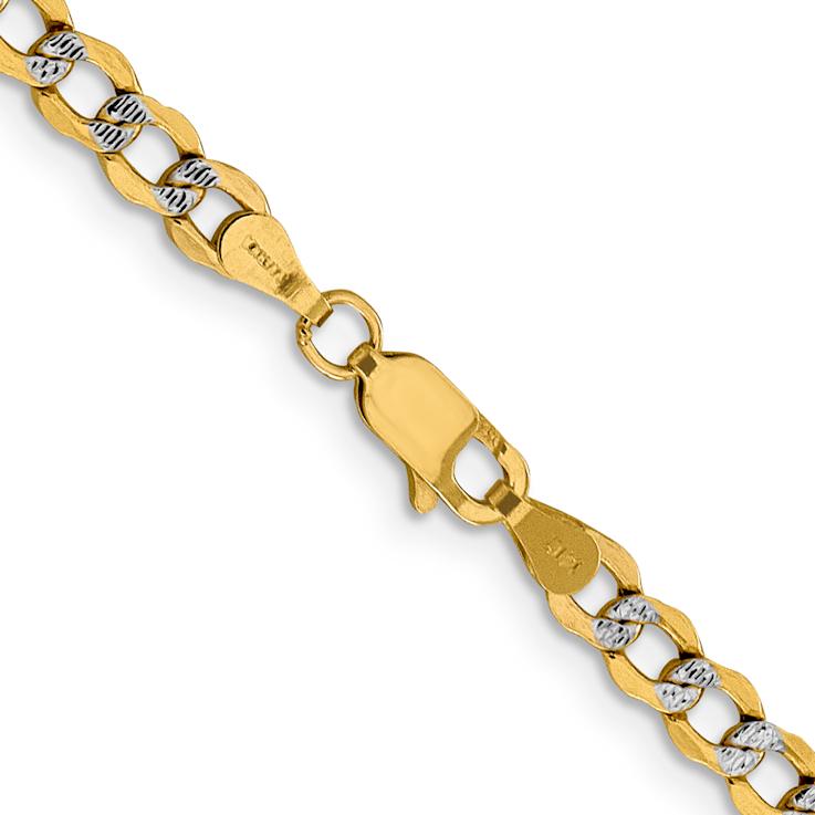 14k Yellow Gold and Rhodium Over 14k Yellow Gold 4.3mm Pave Curb 22 Inch Chain
