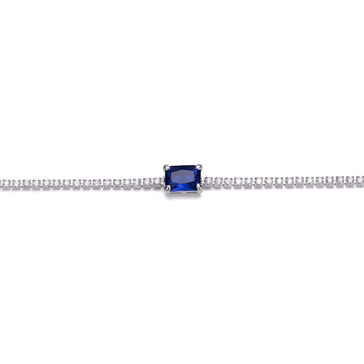 Sapphire Color CZ Station Bracelet In Sterling Silver