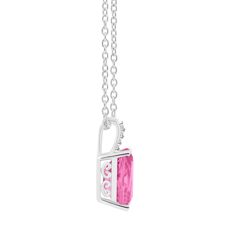 10x8mm Emerald Cut Pink Topaz With Diamond Accents Rhodium Over Sterling
Silver Pendant with Chain