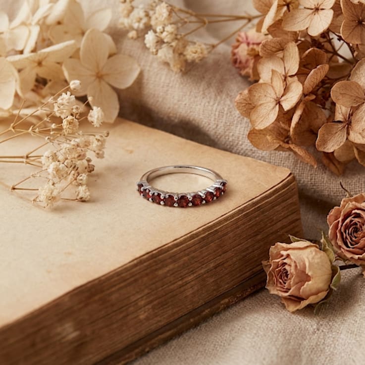 Garnet Stackable Band Ring In Sterling Silver