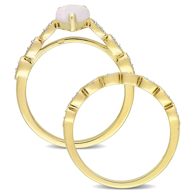 Opal and Diamond 10K Yellow Gold Ring 0.7ctw