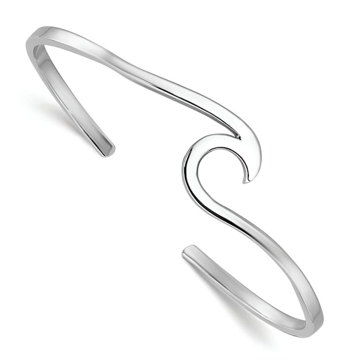 Rhodium Over Sterling Silver Polished Wave Bangle