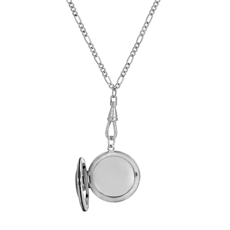 White Base Metal Black Decal Pink Flowers Locket Necklace 28"