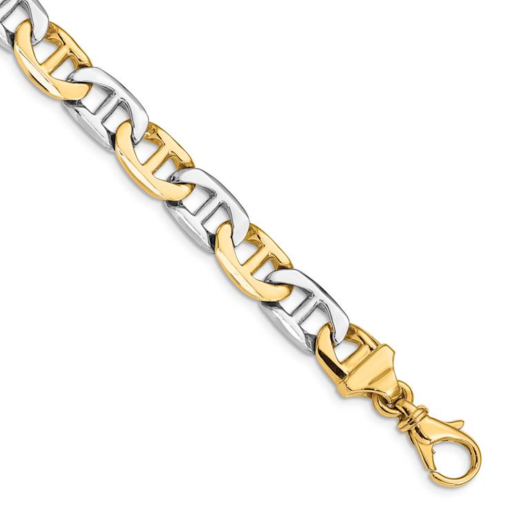 14k Yellow Gold and 14k White Gold 8mm Hand-Polished Flat Mariner Link Bracelet