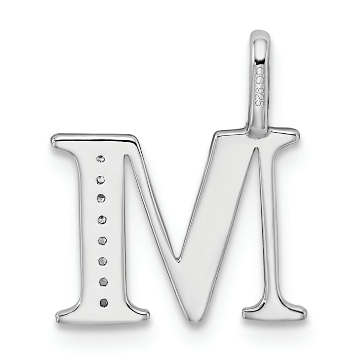 14K White Gold Diamond Letter M Initial Pendant