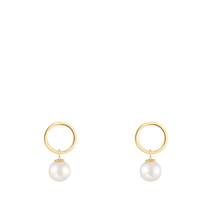 White Cultured Freshwater Pearl 14k Yellow Gold Earrings 7-7.5mm