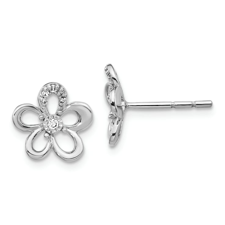 Rhodium Over 14k White Gold Diamond Flower Stud Earrings