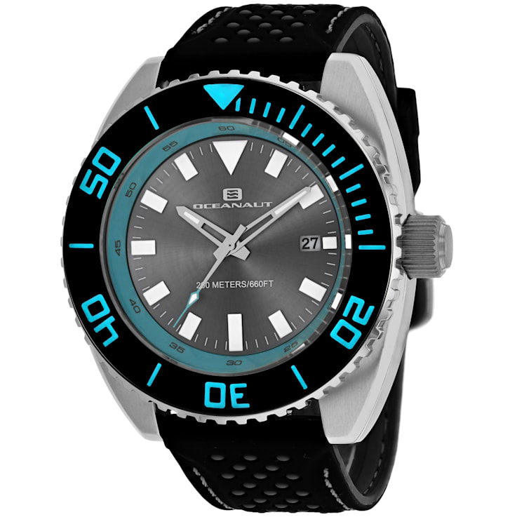 Oceanaut Men's Submersion Gray Dial, Blue Bezel, Black Rubber Strap Watch