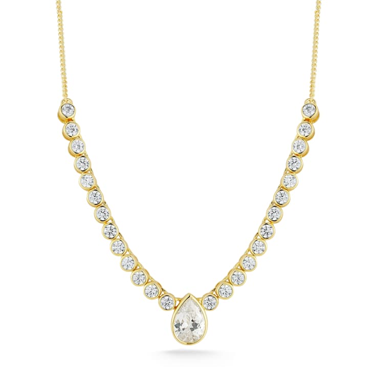 Rachel Zoe CZ Tennis Necklace with Pear Center Stone in 14K Gold Over
Sterling Silver