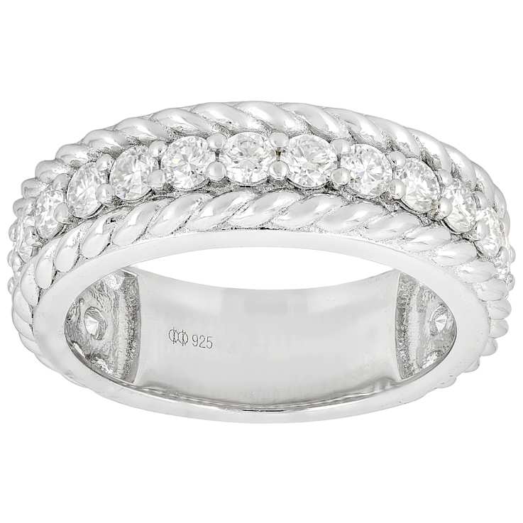 Moissanite Band Ring In Platinum-Enhanced Sterling Silver 1.14ctw
Diamond Equivalent Weight
