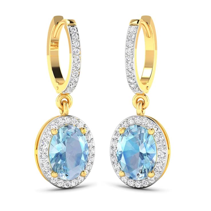1.92ctw 14K Yellow Gold Aquamarine and White Diamond Halo Earrings