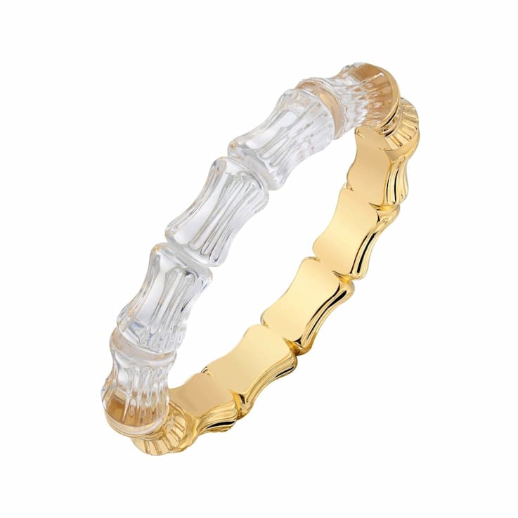 14K Yellow Gold Over Sterling Silver Acrylic Bamboo Bangle in Clear