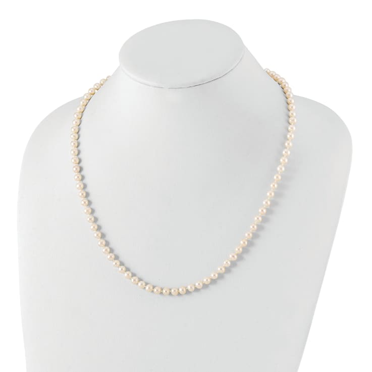 Rhodium Over Sterling Silver 5-6mm White Freshwater Cultured Pearl Necklace