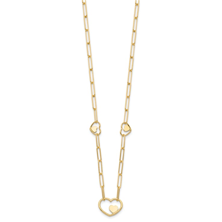 14K Yellow Gold Paperclip Link Heart 16-inch with 2-inch Ext. Necklace