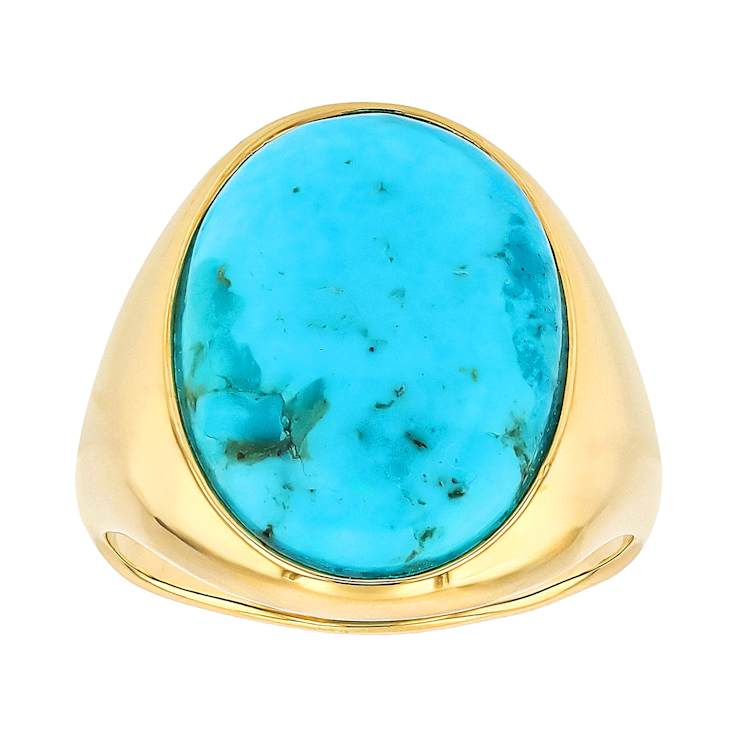 Turquoise Solitaire Dome Ring In 18K Gold Over Sterling Silver 18x13mm