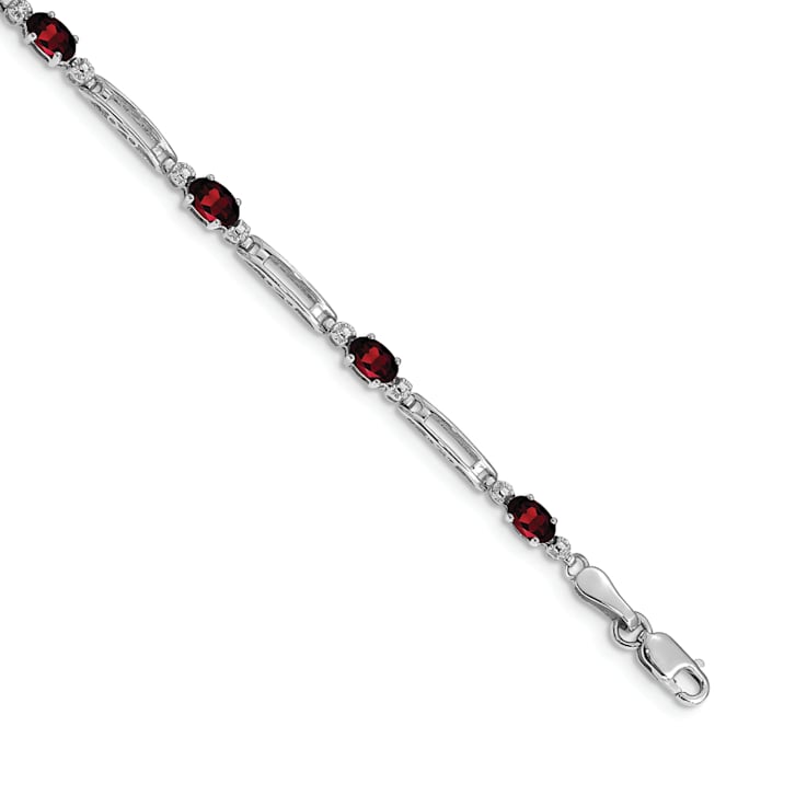Rhodium Over 14k White Gold Garnet and Diamond Bracelet