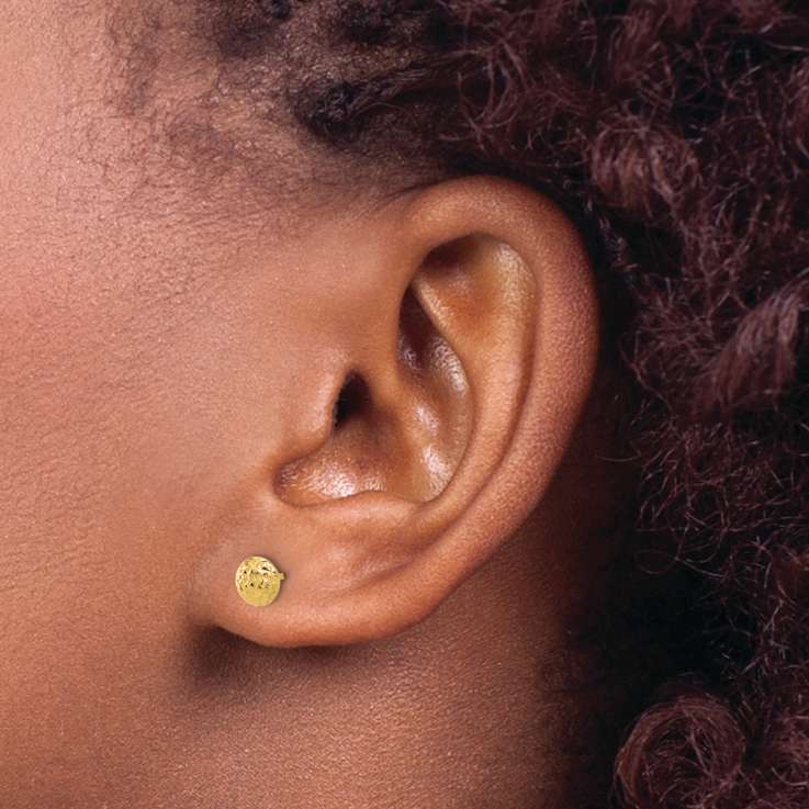 14k Yellow Gold Polished and Diamond-Cut 5.53mm Button Earrings