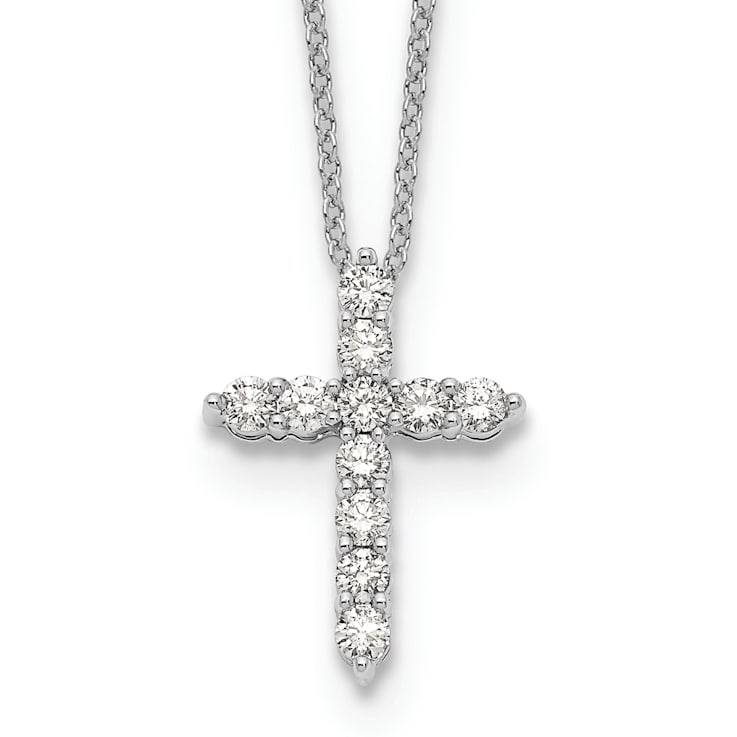 Rhodium Over 14K White Gold Lab Grown Diamond Cross Pendant Necklace