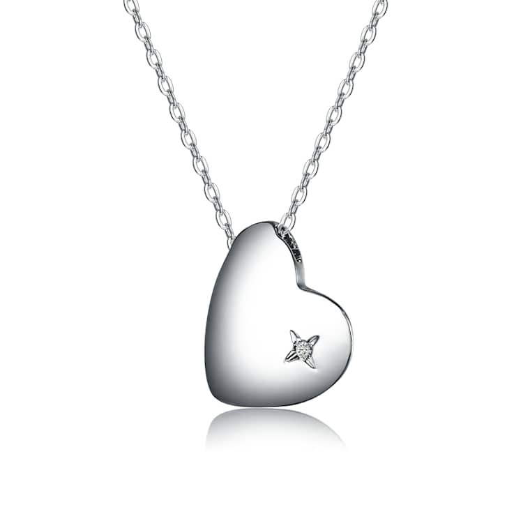 Heart Of Grace CZ Pendant Necklace In White Rhodium Over Brass