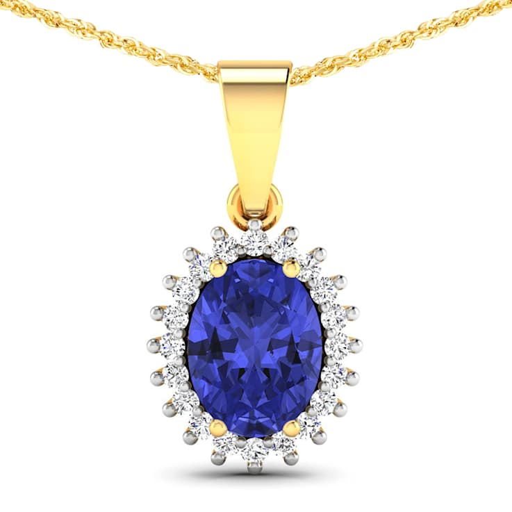 1.15ctw 14K Yellow Gold Tanzanite and White Diamond Pendant with 18 inch
Cable Chain