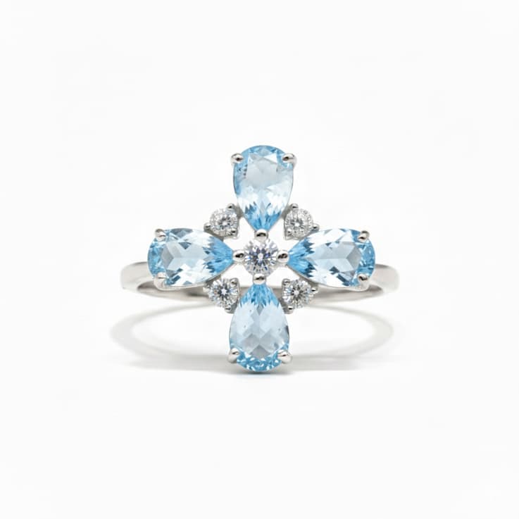 Sky Blue Topaz and White Topaz Sterling Silver Ring