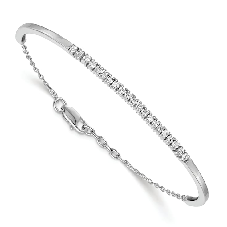 Rhodium Over 14k White Gold Diamond Bangle Bracelet