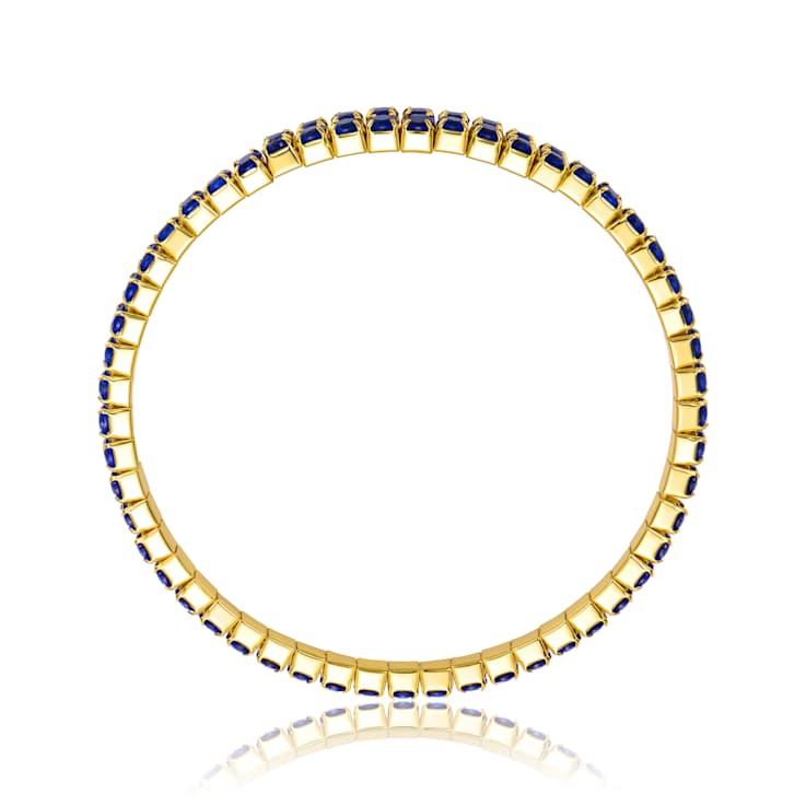 Sapphire Color CZ Bypass Tennis Bracelet In 14K Gold Over Brass