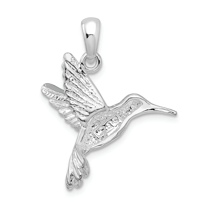 Rhodium Over Sterling Silver Polished Hummingbird Pendant