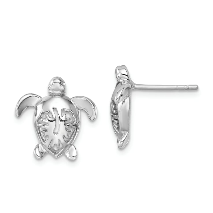 Rhodium Over Sterling Silver Polished Flower Back Turtle Post Earrings