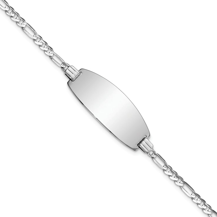 Rhodium Over 14k White Gold Polished Oval Figaro ID Bracelet