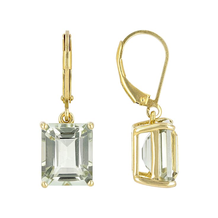 Prasiolite Green Quartz Octagon Earrings In 18K Gold Over Sterling Silver