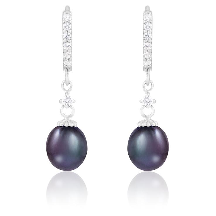 7-8mm Black Cultured Freshwater Pearl and Cubic Zirconia Rhodium Over
Sterling Silver Earrings