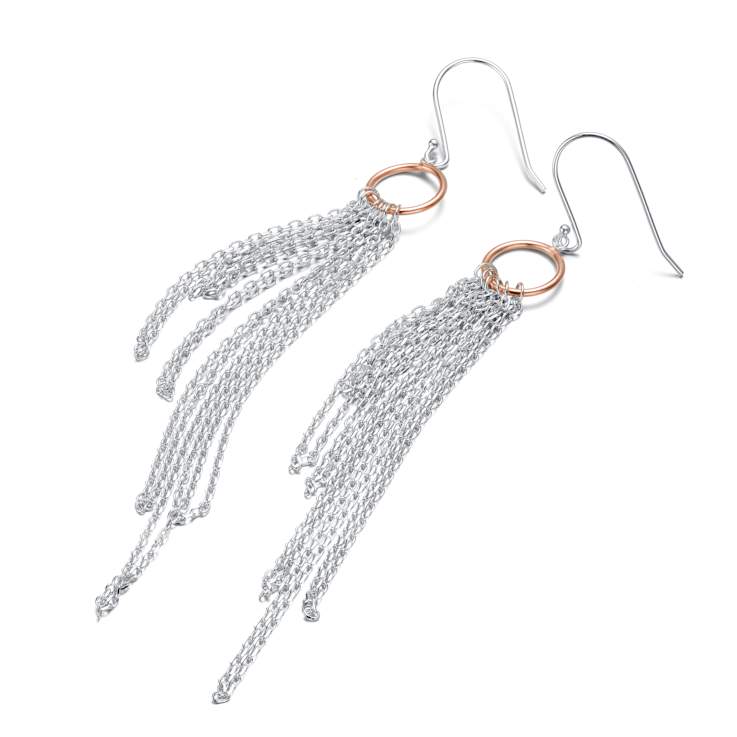 Two-Tone Tassel Drop Earrings In Sterling Silver And 18K Rose Gold Over
Sterling Silver