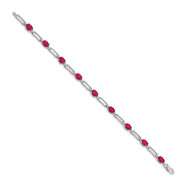 Rhodium Over 14k White Gold Diamond and Ruby Bracelet