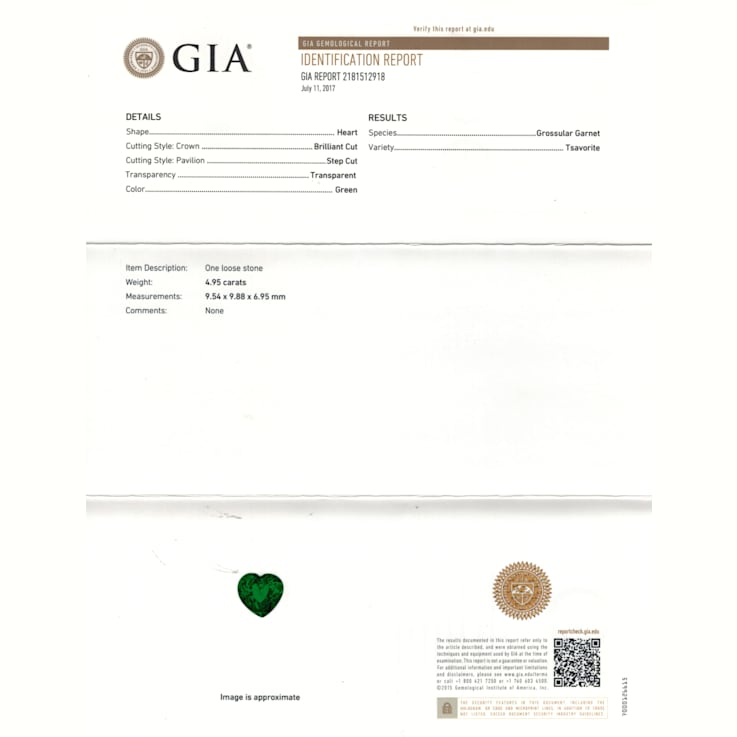 Tsavorite 9.8x9.5mm Heart Shape 4.95ct
