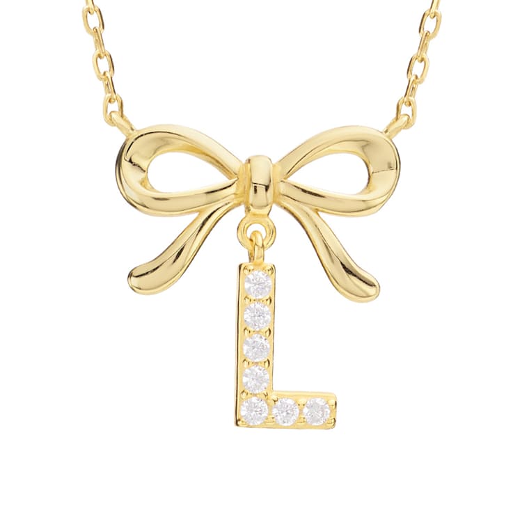 Initial L Bow CZ Necklace In 14K Gold Over Sterling Silver 0.23ctw