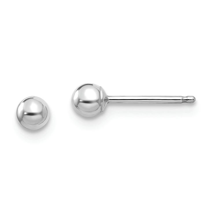 Rhodium Over 14k White Gold Polished 3mm Ball Stud Earrings