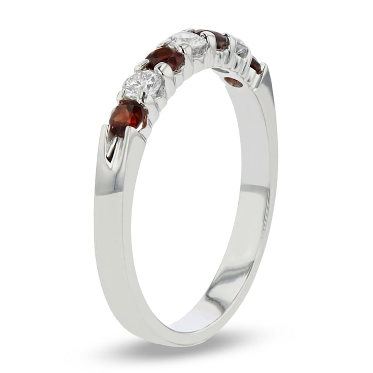 Garnet and Diamond 14k White Gold Band Ring 0.50ctw