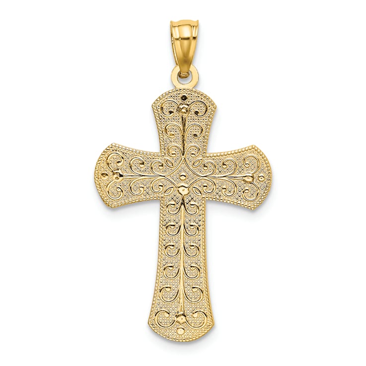 14k Two-tone Gold Polished and Textured 2 Level Cross Pendant