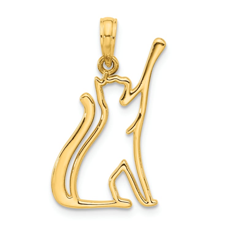 14k Yellow Gold Polished Cat Reaching Pendant