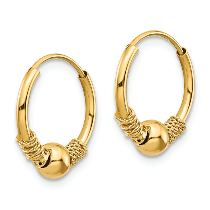 14K Yellow Gold Endless Hoop with Bead Earrings
