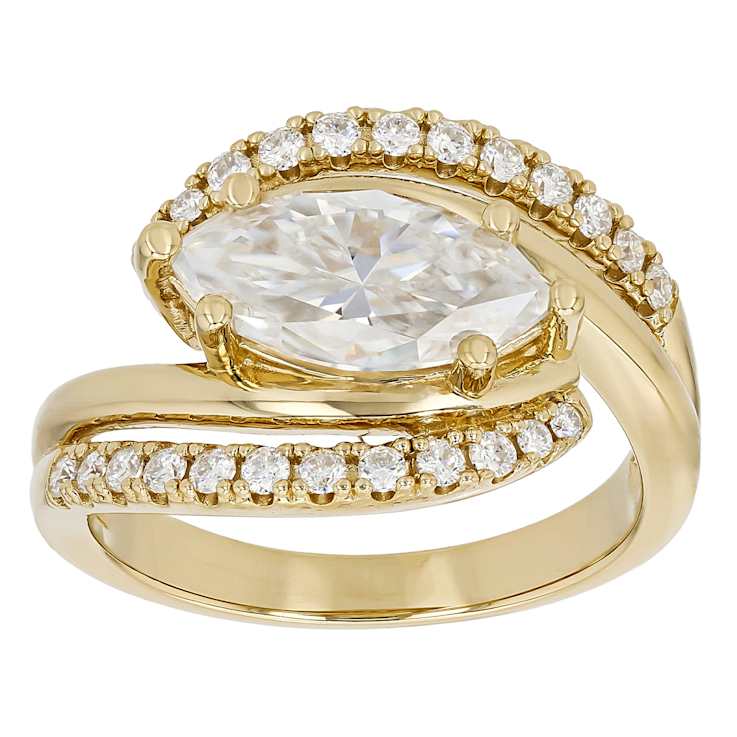 Moissanite Marquise And Round Bypass Ring In 14K Gold Over Sterling
Silver 2.44ctw DEW