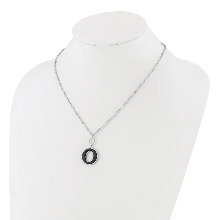 Sterling Silver Rhodium-plated 18-inch with 2-inch Extension Black
Enamel Circle Necklace