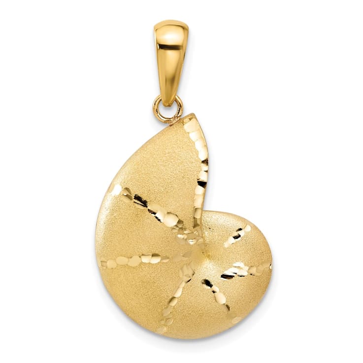14K Yellow Gold Satin Diamond-cut Nautilus Shell Pendant