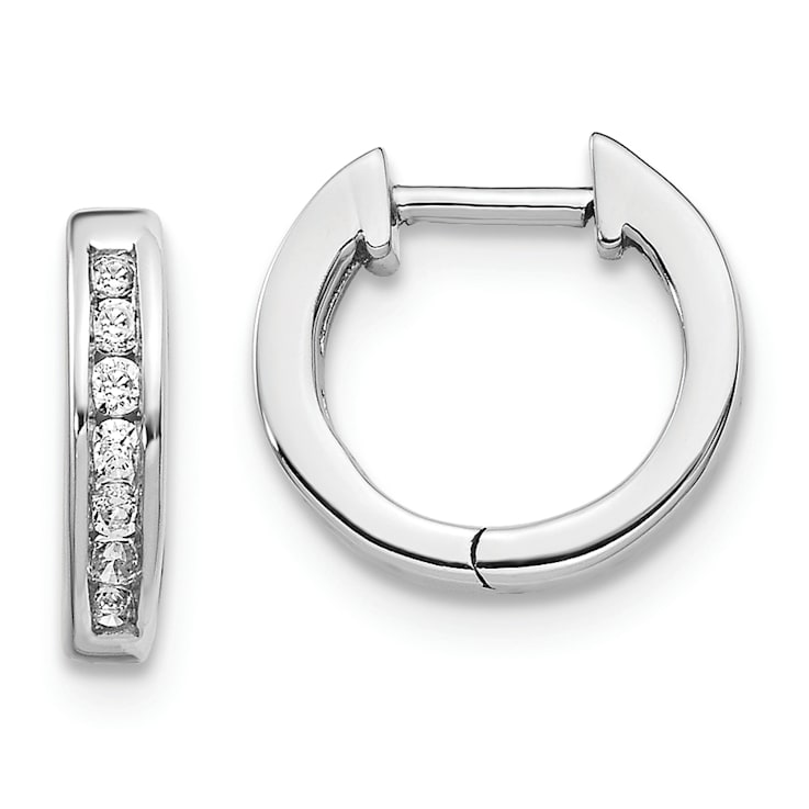 Rhodium Over 14K White Gold Lab Grown Diamond Hinged Hoop Earrings