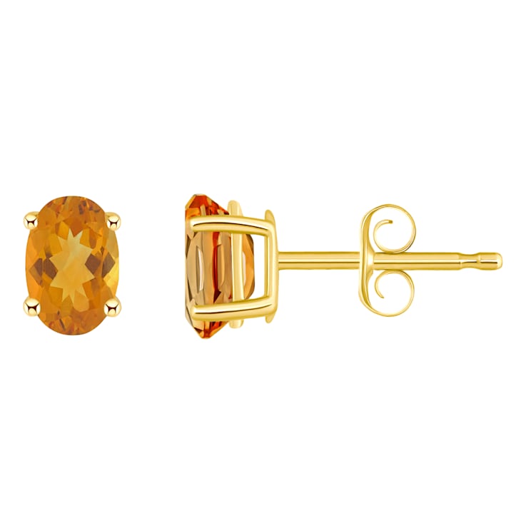 6x4mm Oval Citrine 14k Yellow Gold Stud Earrings