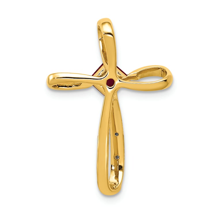 14k Yellow Gold and Rhodium Over 14k Yellow Gold Lab Created Ruby and
Diamond Cross Slide